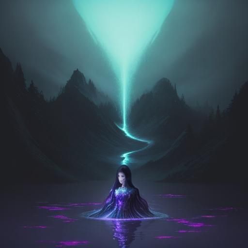 holographic elaborate realism vector illustration, misty lak...