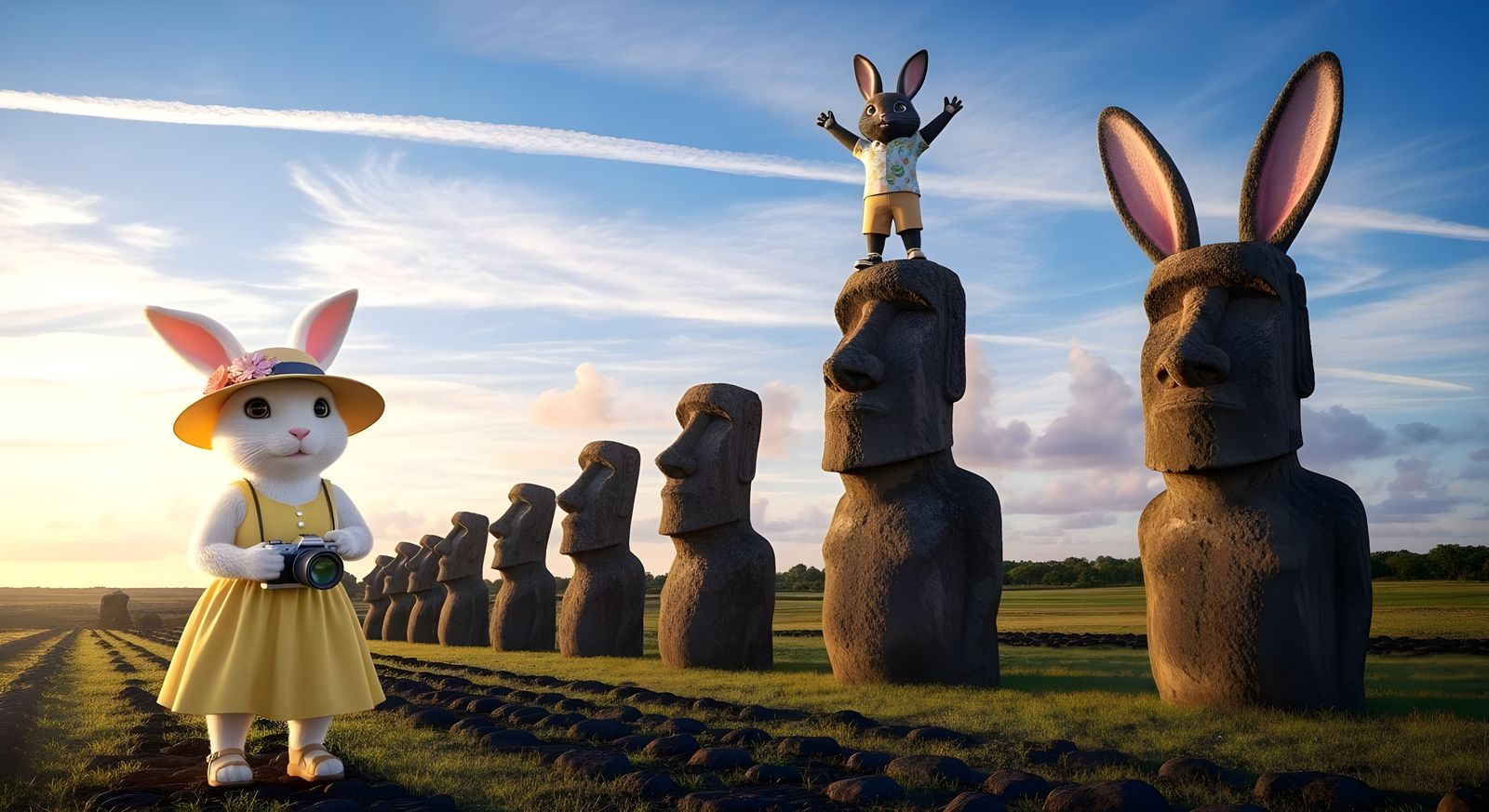 Bun Buns Visit Easter Island  by @Gary Murakami