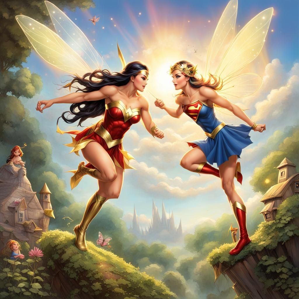 Fairy Wonderwoman and Fairy Supergirl