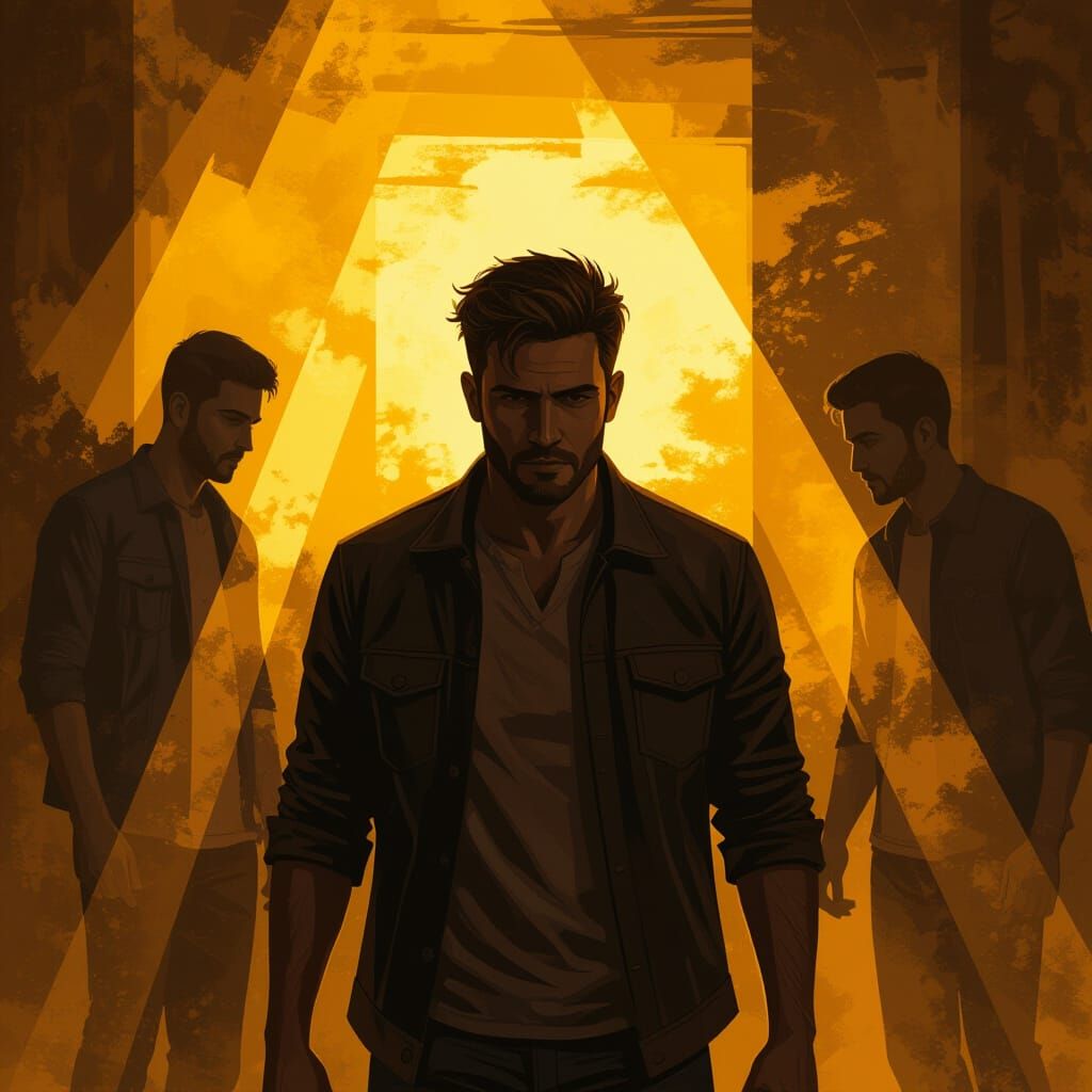 Man Emerges from Past in Digital Painting Style