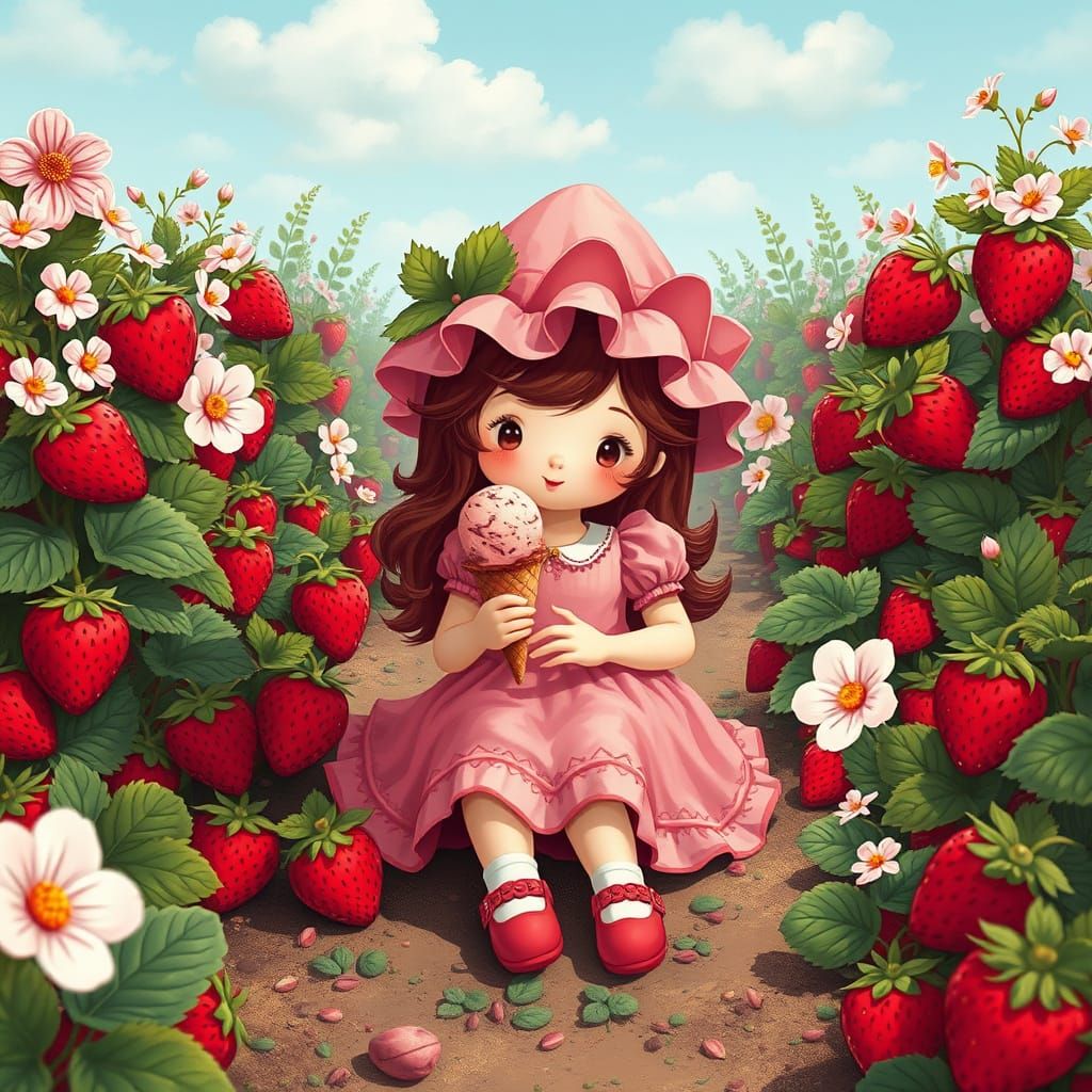 Strawberry Shortcake in Strawberry Garden, Pop Art Style