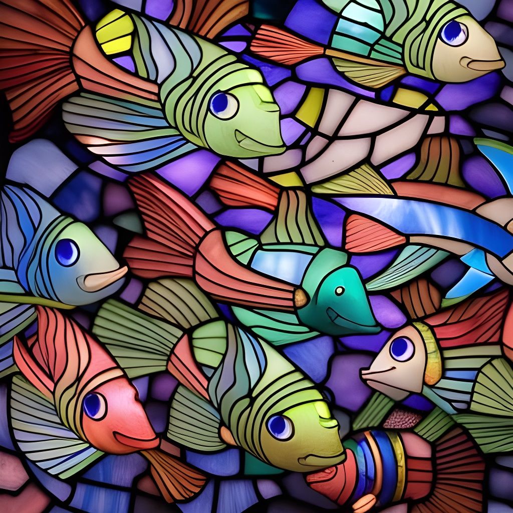 a set of four decorative lanterns with fish in them, differe...