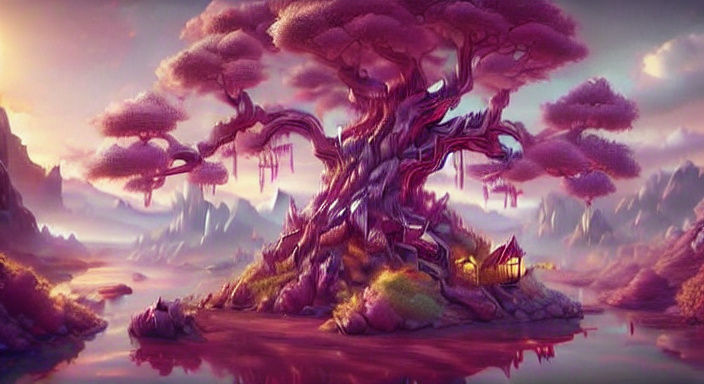 Crystal Village Under Spring Sunset