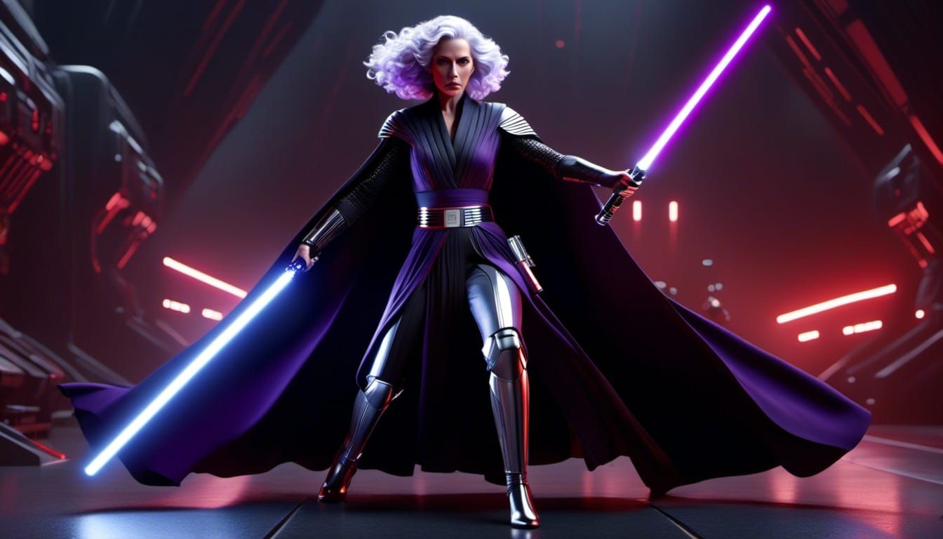 <lora:Sci-Fi Fusion:1.0> A lanky and curvy pale-skinned young woman with a long face and angular features, short curly silver hair, bright s...