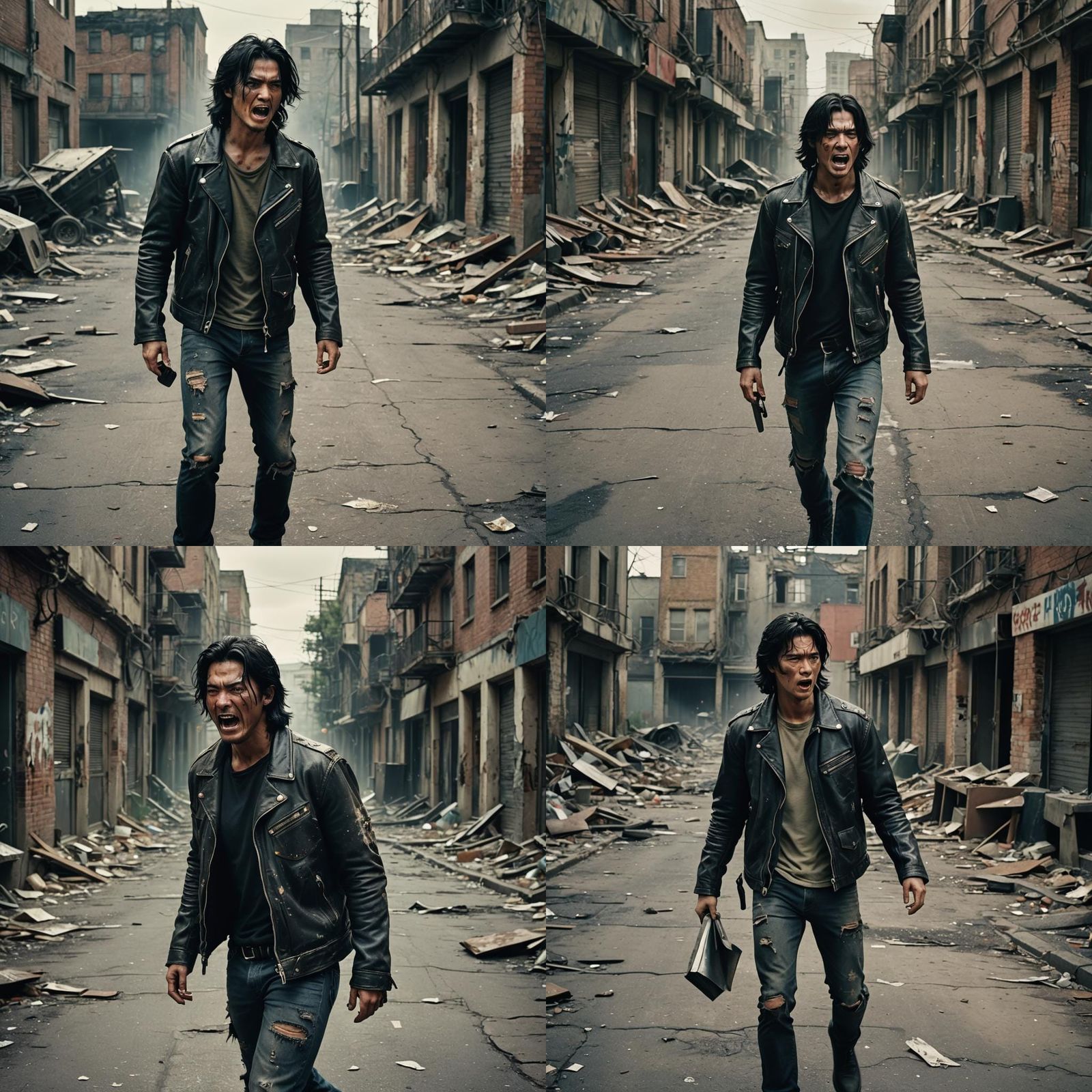 A perfect man with shoulder length black hair, wearing a wor...