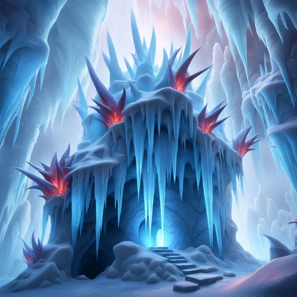 Red Ice Spikes in Frozen Cave: Fantasy Concept Art