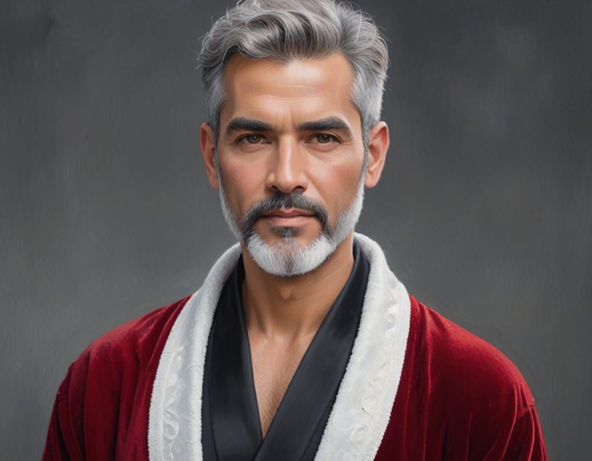 Ethereal Silver Daddy in Red Velvet Robe