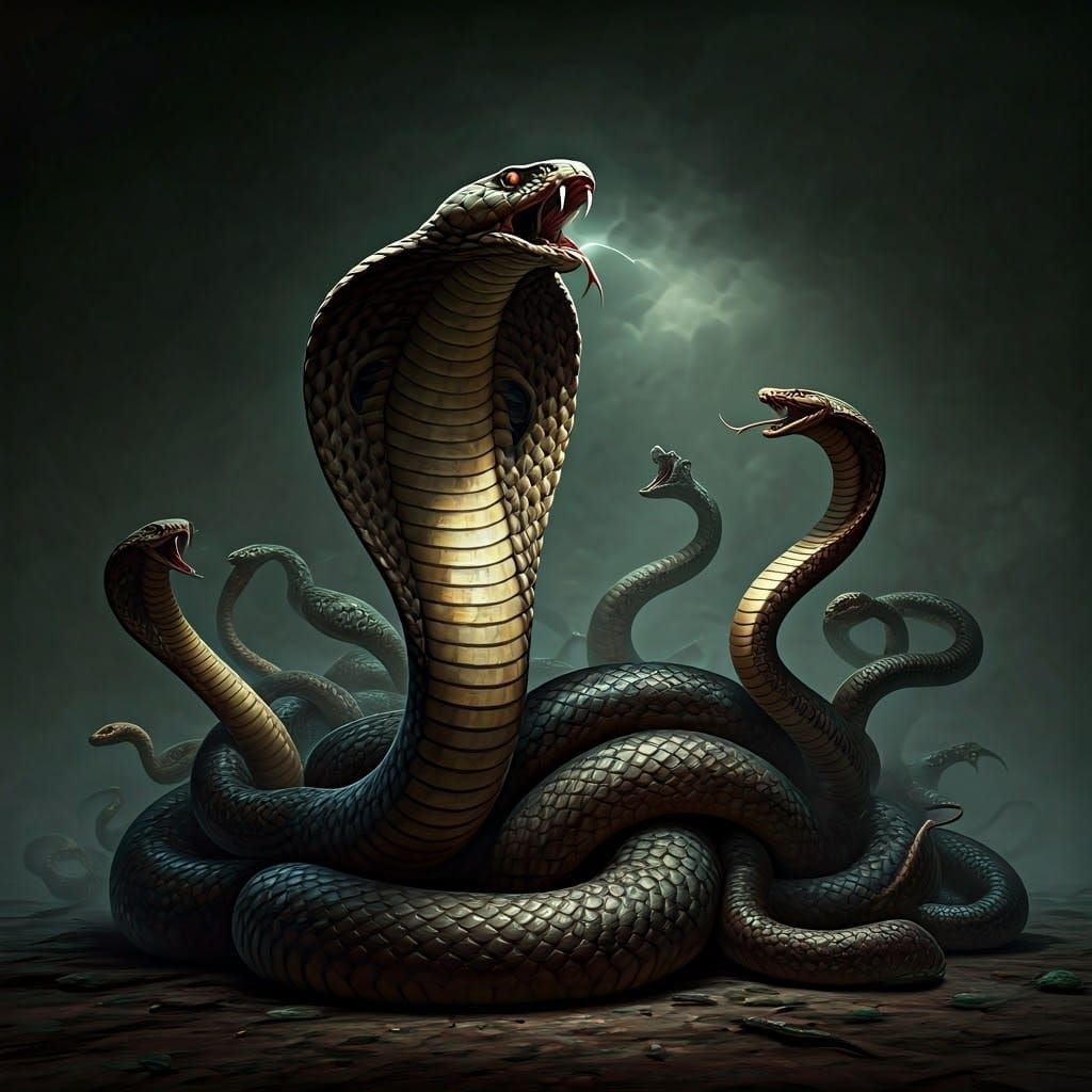 Cobra's Venomous Assault: A Dark Fantasy Illustration