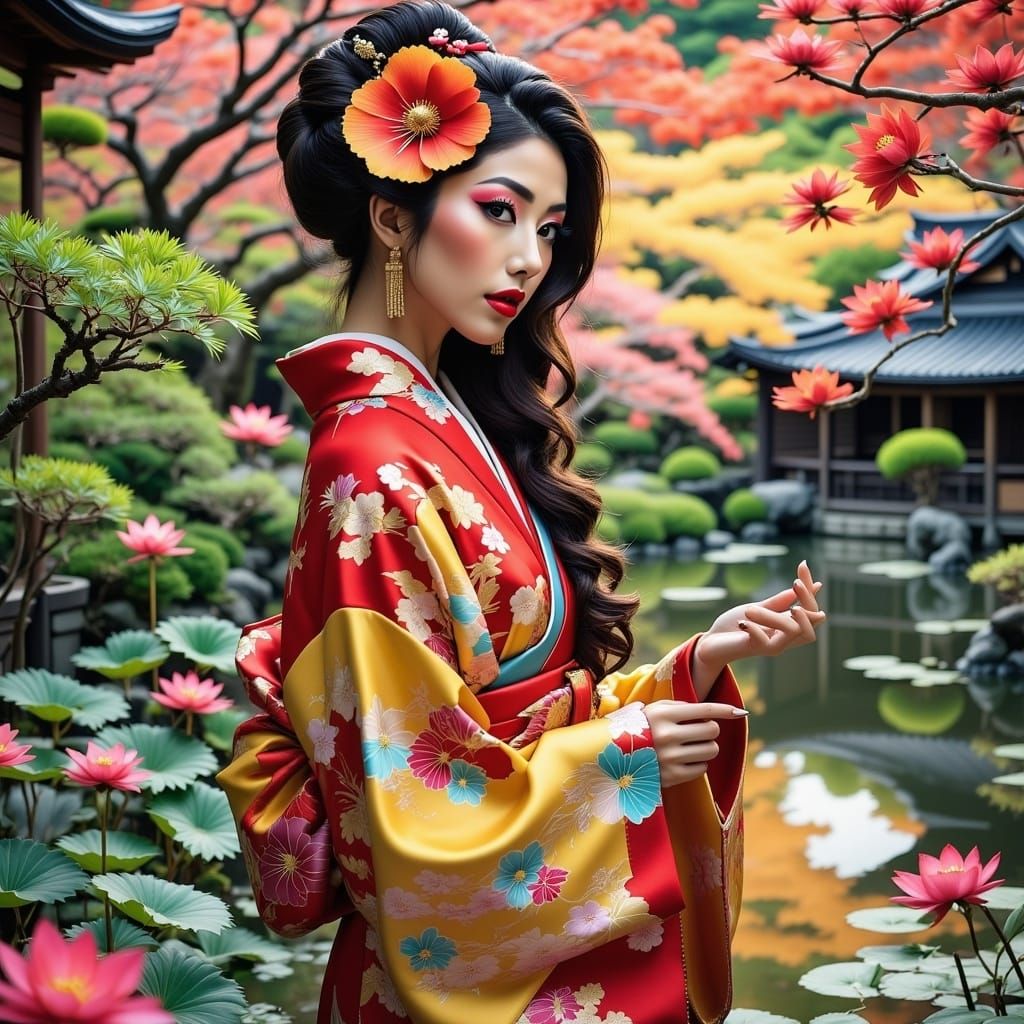 <lora:Geisha kimono Flux:1.0>