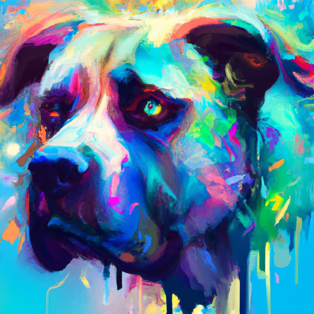 a colorful depiction of a dog in deep sadness