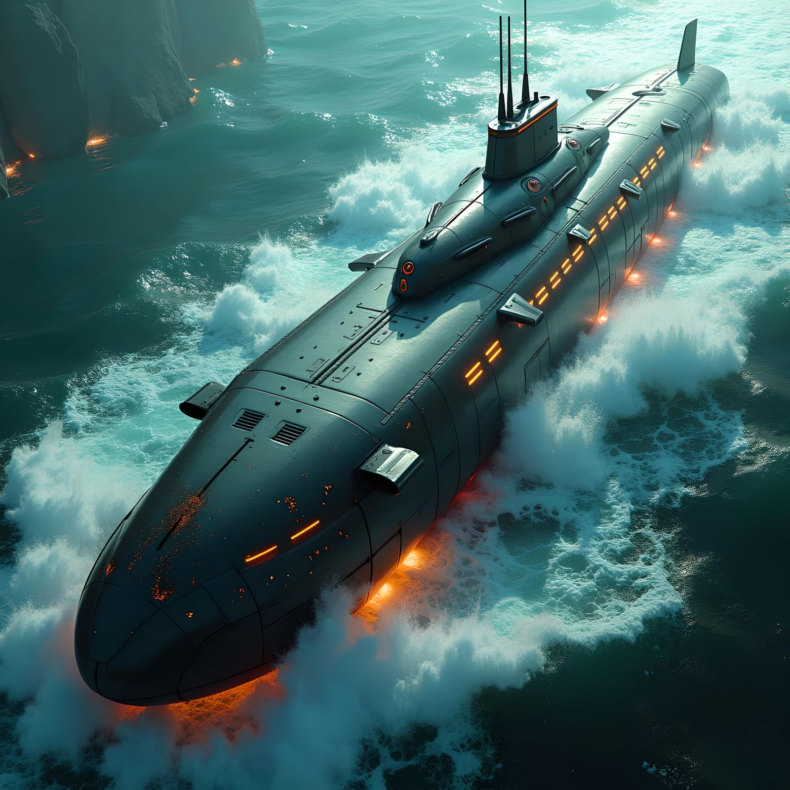 A modern futuristic reinterpretation of the Submarine “Seaview”,4K-3D-Photorealistic rendering-highly ...  by @Paul Moll