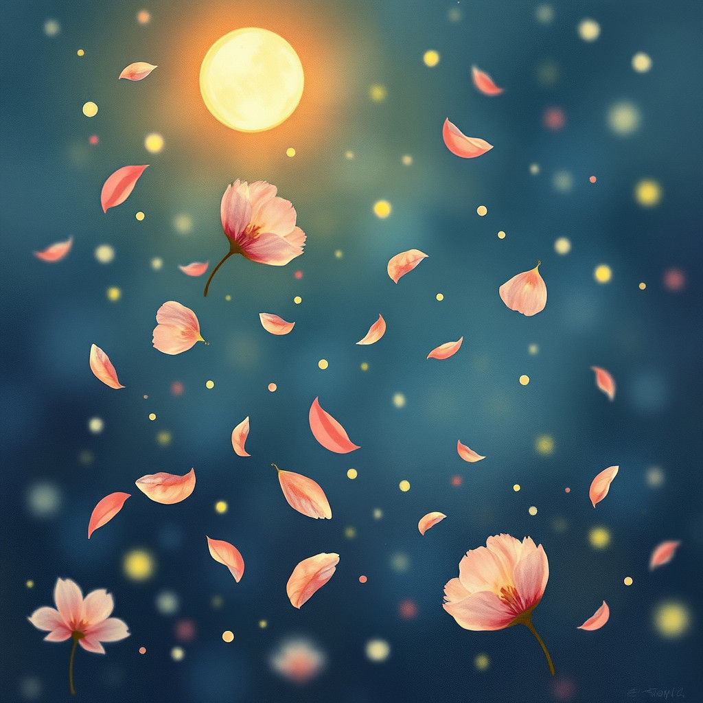 Moonlit Petals Fall in Dreamy Impressionistic Art
