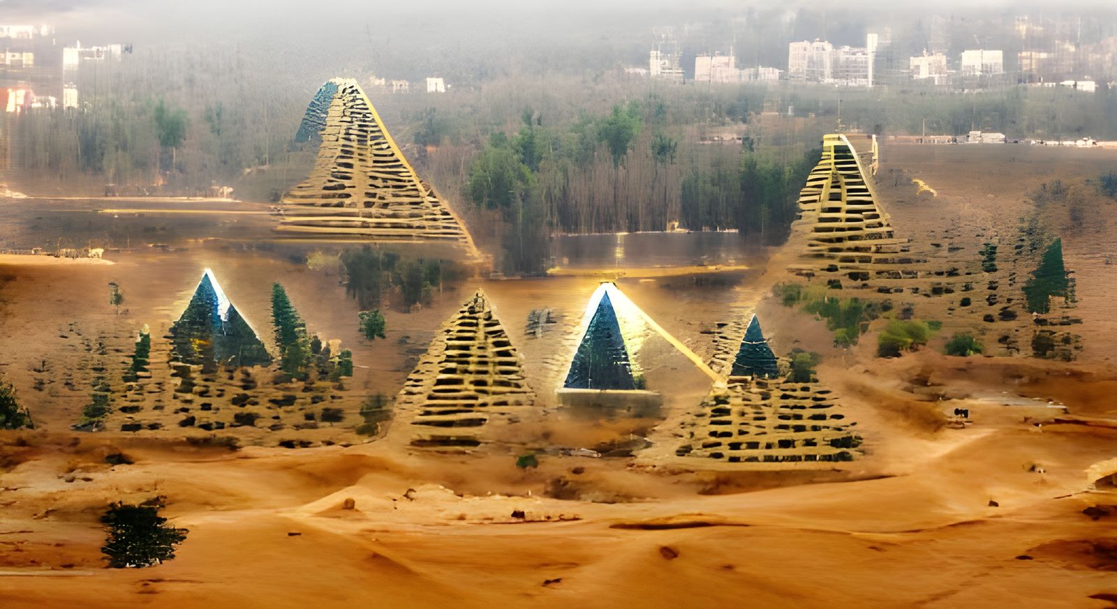 The Egyptian Pyramids in a forest