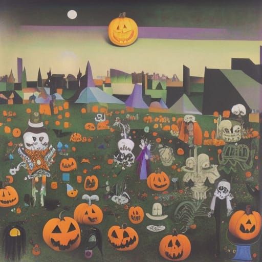 trick or treating at Halloween  in a city that is an overgro...