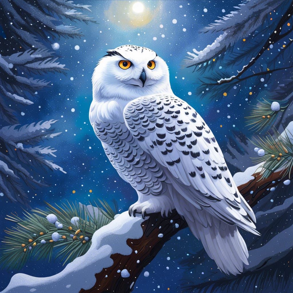 Snowy owl, snowy night - AI Generated Artwork - NightCafe Creator