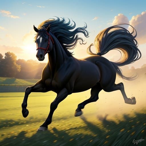Hyperactive Horse Performs Trick in Vibrant Digital Painting