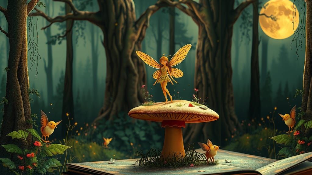 A whimsical, hand-illustrated pop-up book scene, featuring a...