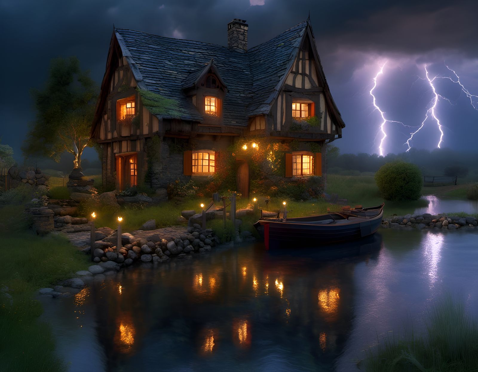 Dramatic Hurricane Over Cottage in Hyperreal Detail