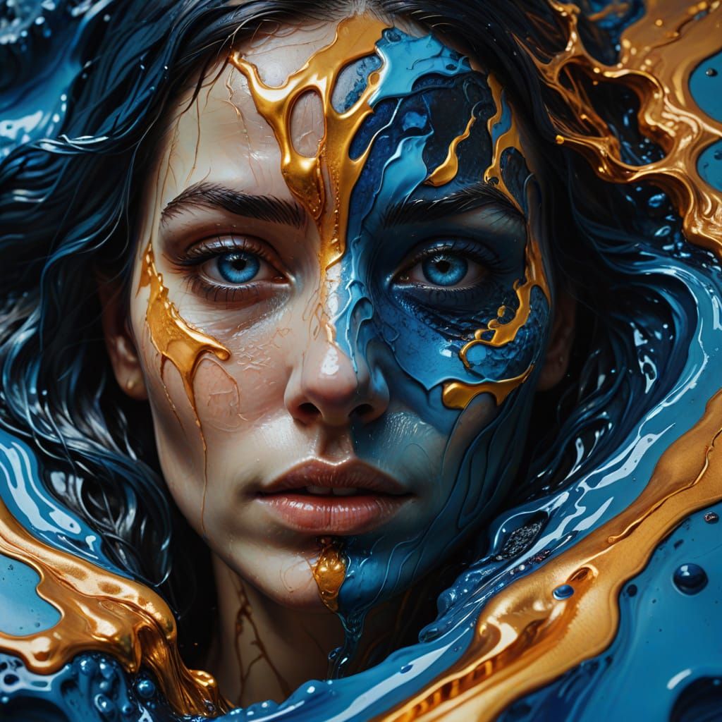 Surreal Lava and Water Face in Oil Painting