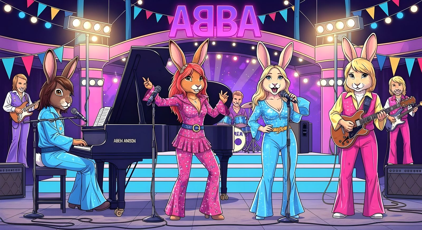 Synthwave Rabbit pop group ABBA  by @Gary Murakami