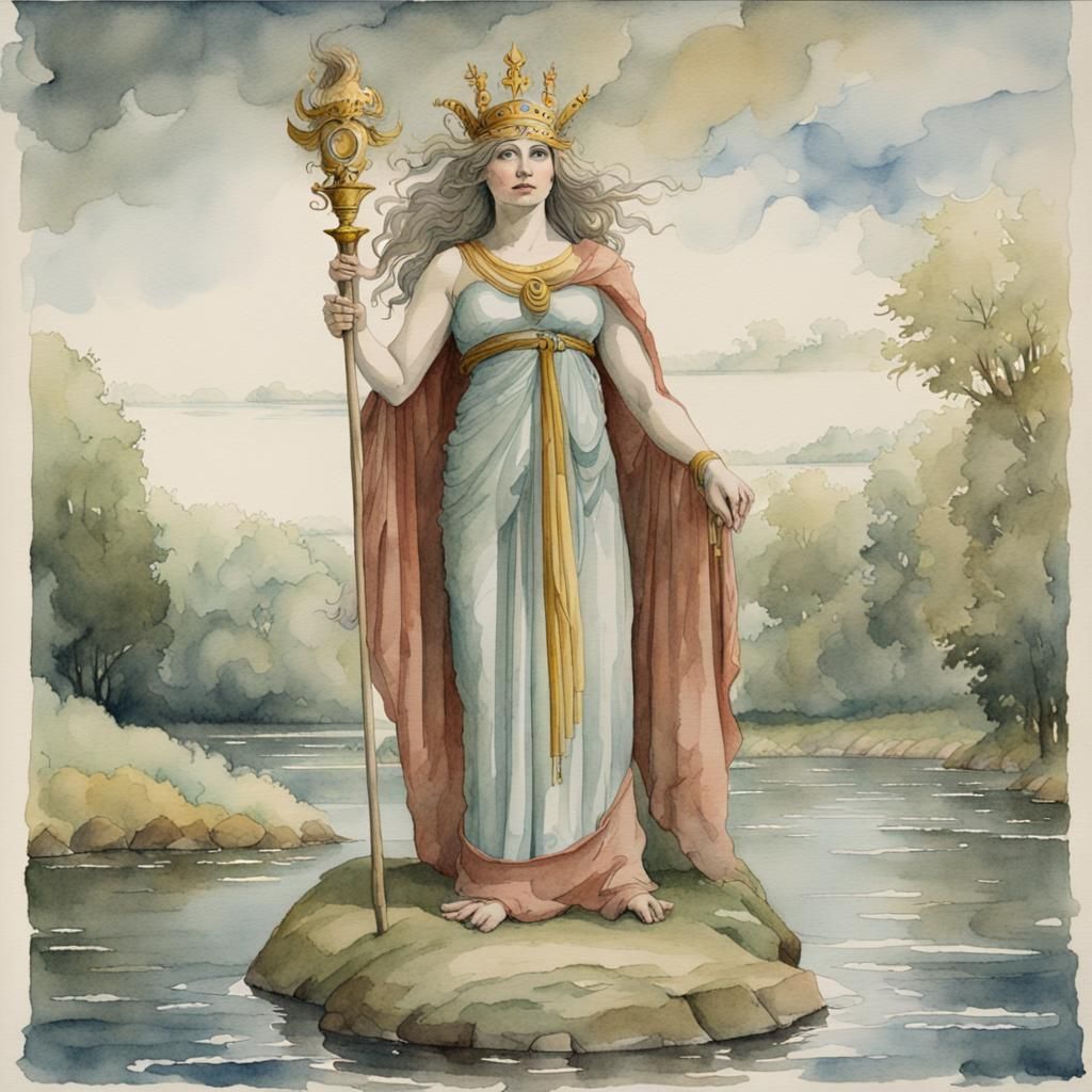 Watercolor of Trisentona, the Goddess of the River Trent