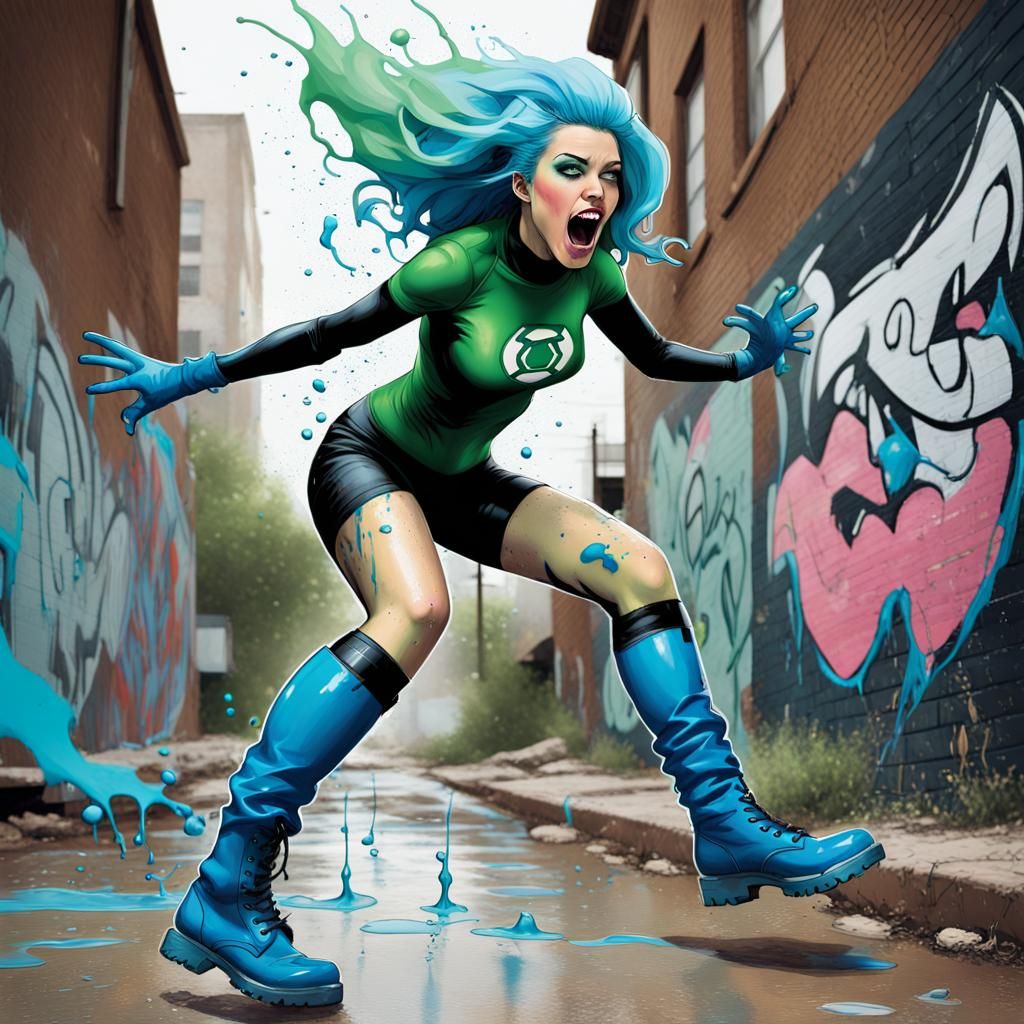 Blue haired Black Canary Green Lantern in green stockings and blue ...