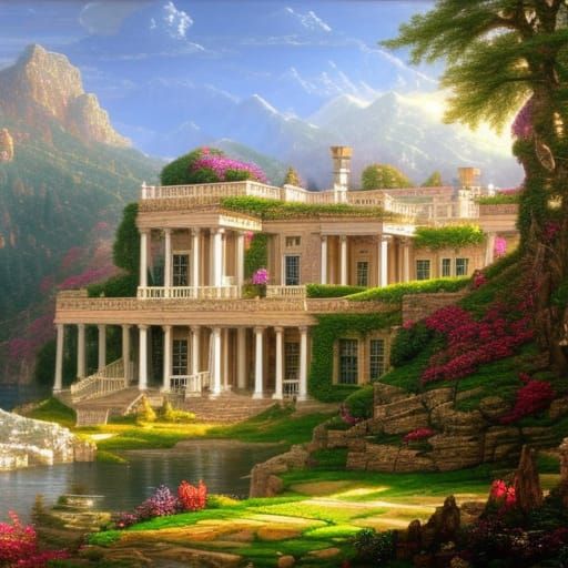 Epic Cliffside Mansion: Hyperdetailed Digital Painting