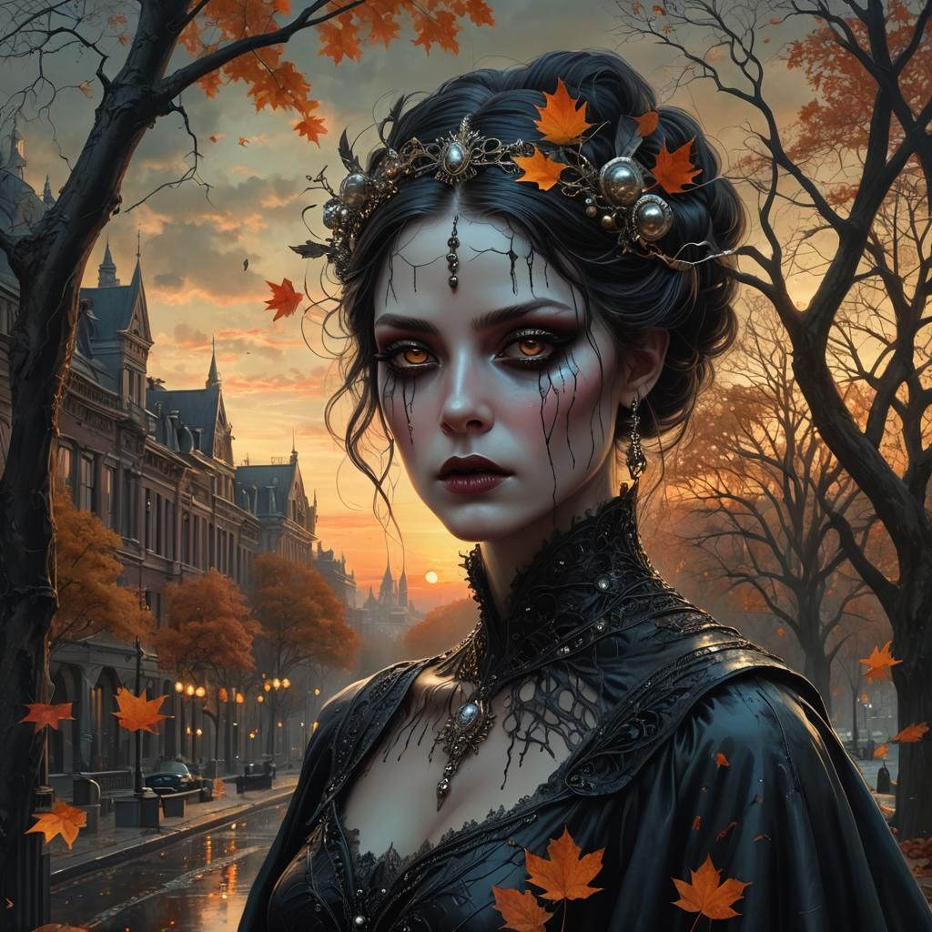 Mysterious Dark Fairy Portrait at Sunset