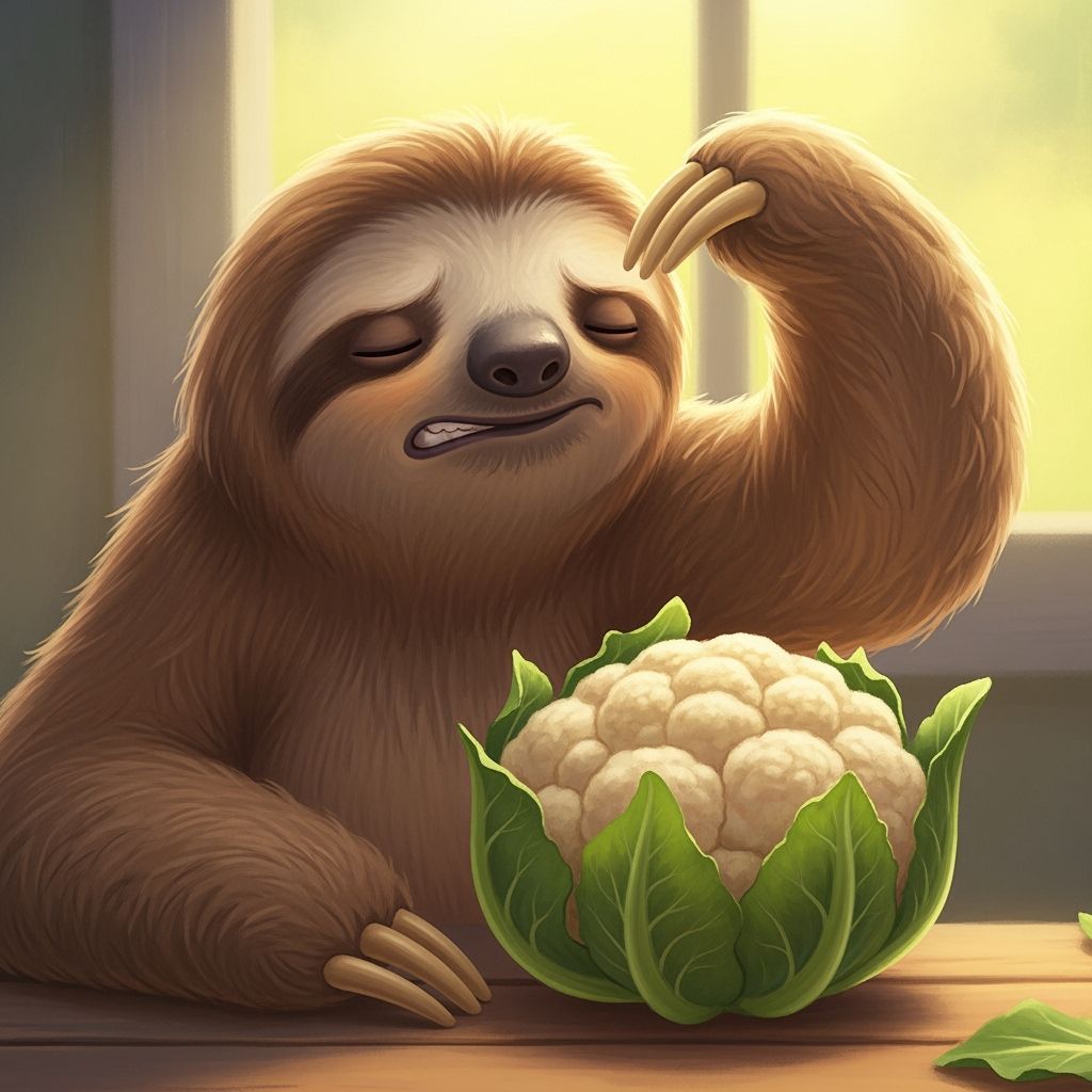 This sloth thinks cauliflower is disgusting