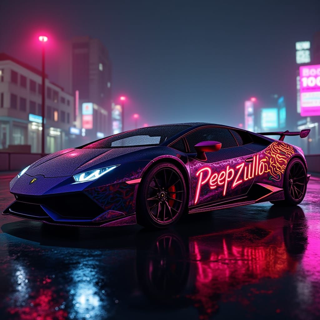 Crate a Lamborghini car with the name pepzilla on it 