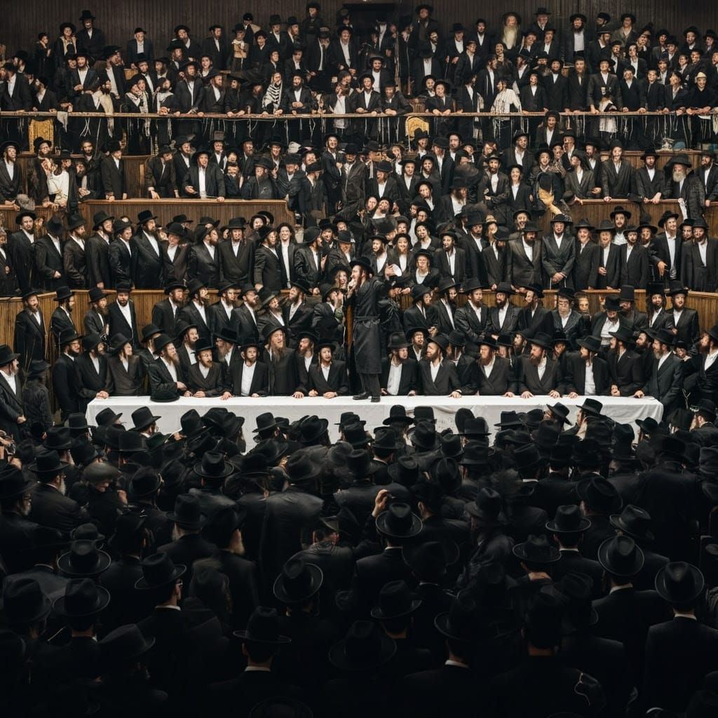 Vibrant Hasidic Gathering in a Grand Hall