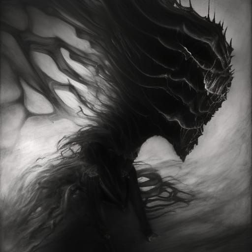 a boy with black hair with shadowy figure like a monster behind him thats  connected to his body - AI Generated Artwork - NightCafe Creator