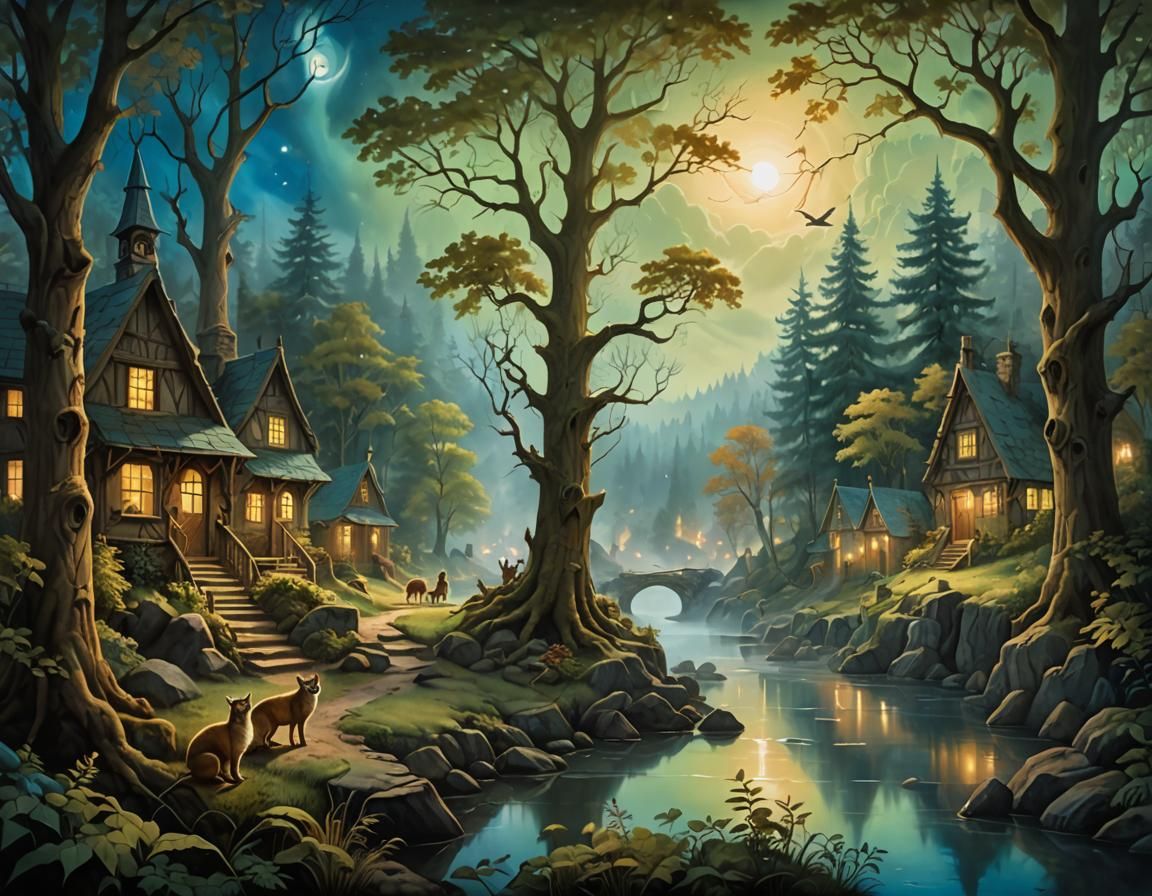 Enchanted Forest Village: Hudson River School Airbrush Art