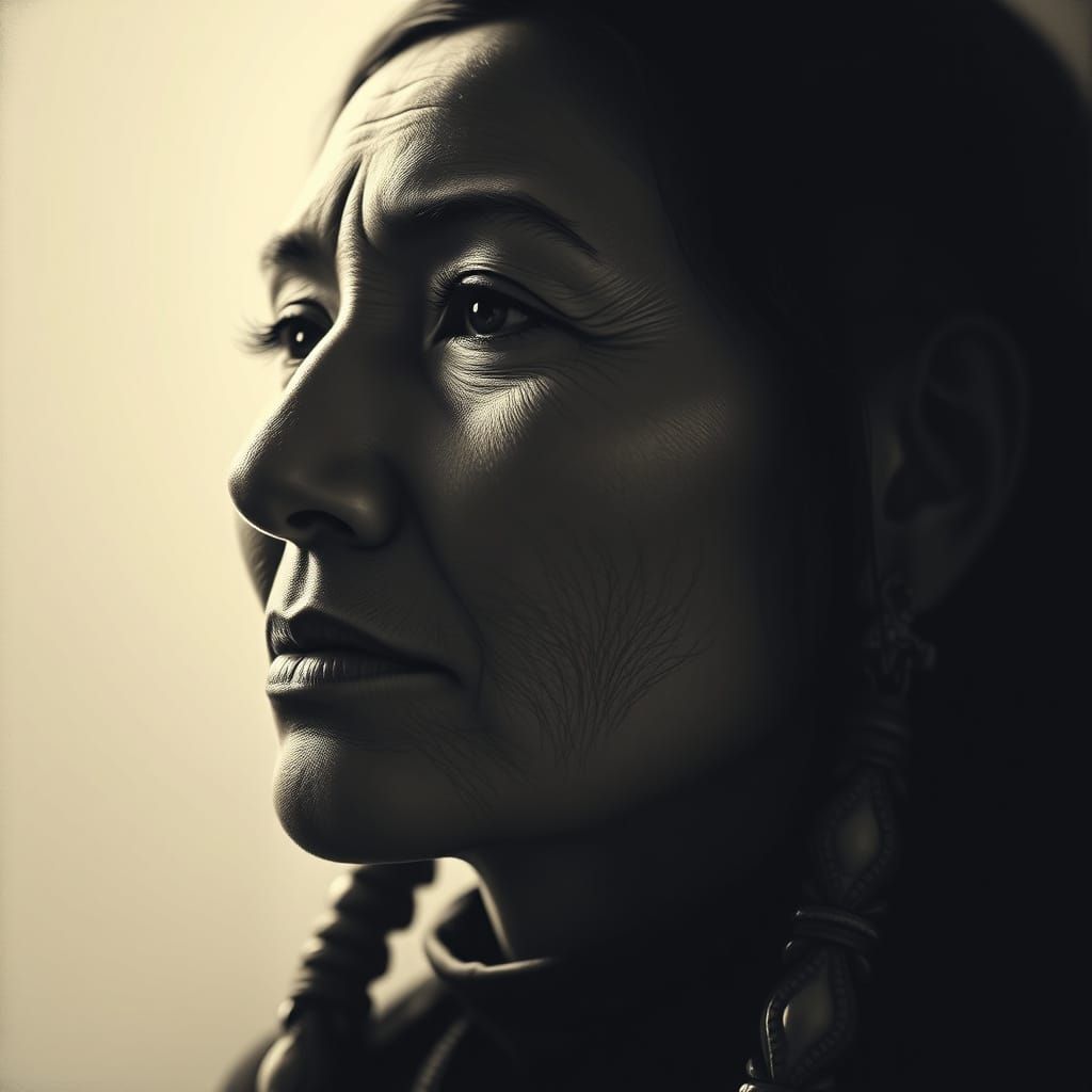 Hyper-Realistic Native American Woman Portrait in Charcoal D...