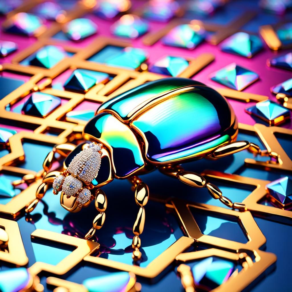 Metallic Beetle in Diamond Setting: 8K Art