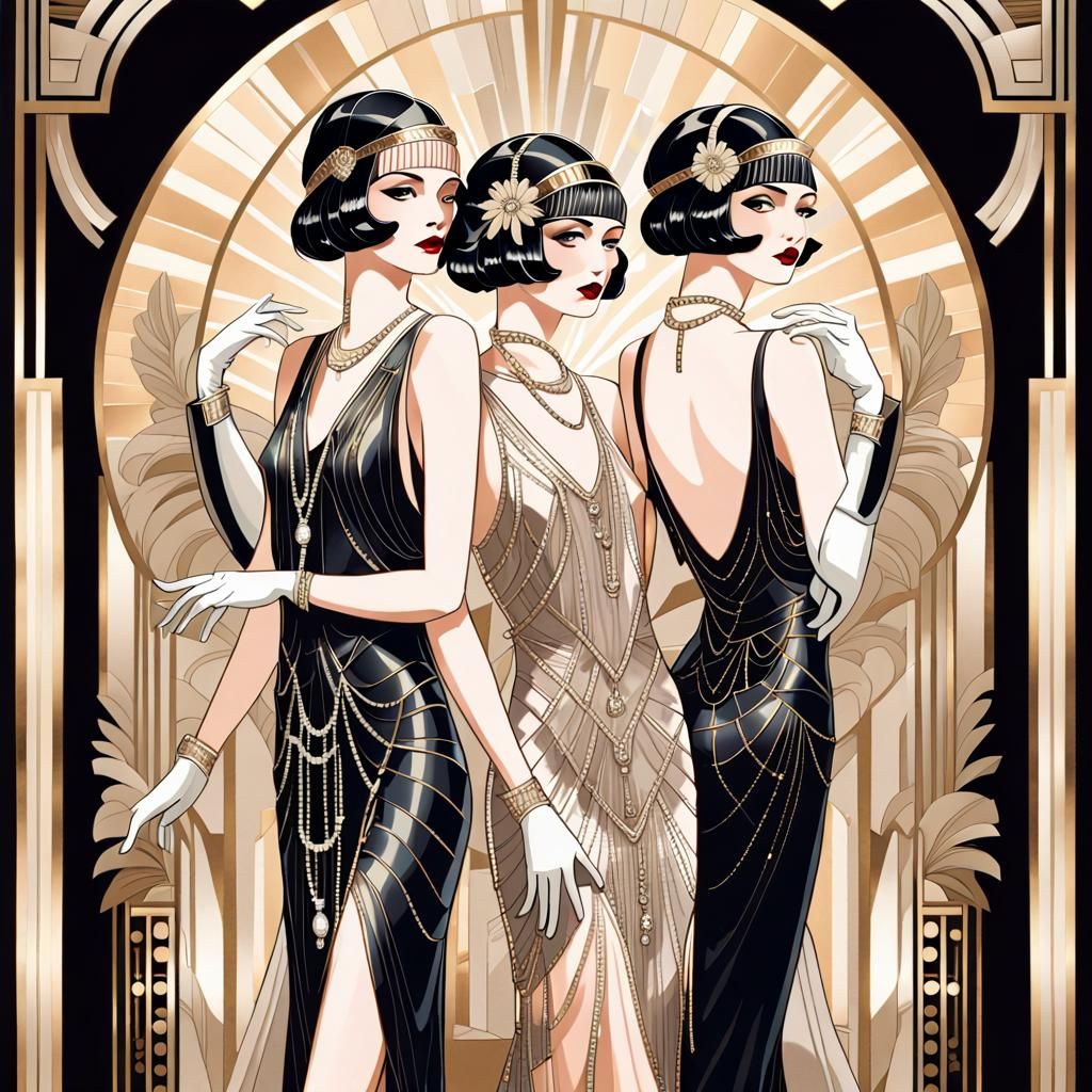 16k resolution, Art Deco fashion illustration, 1920s flapper style ...