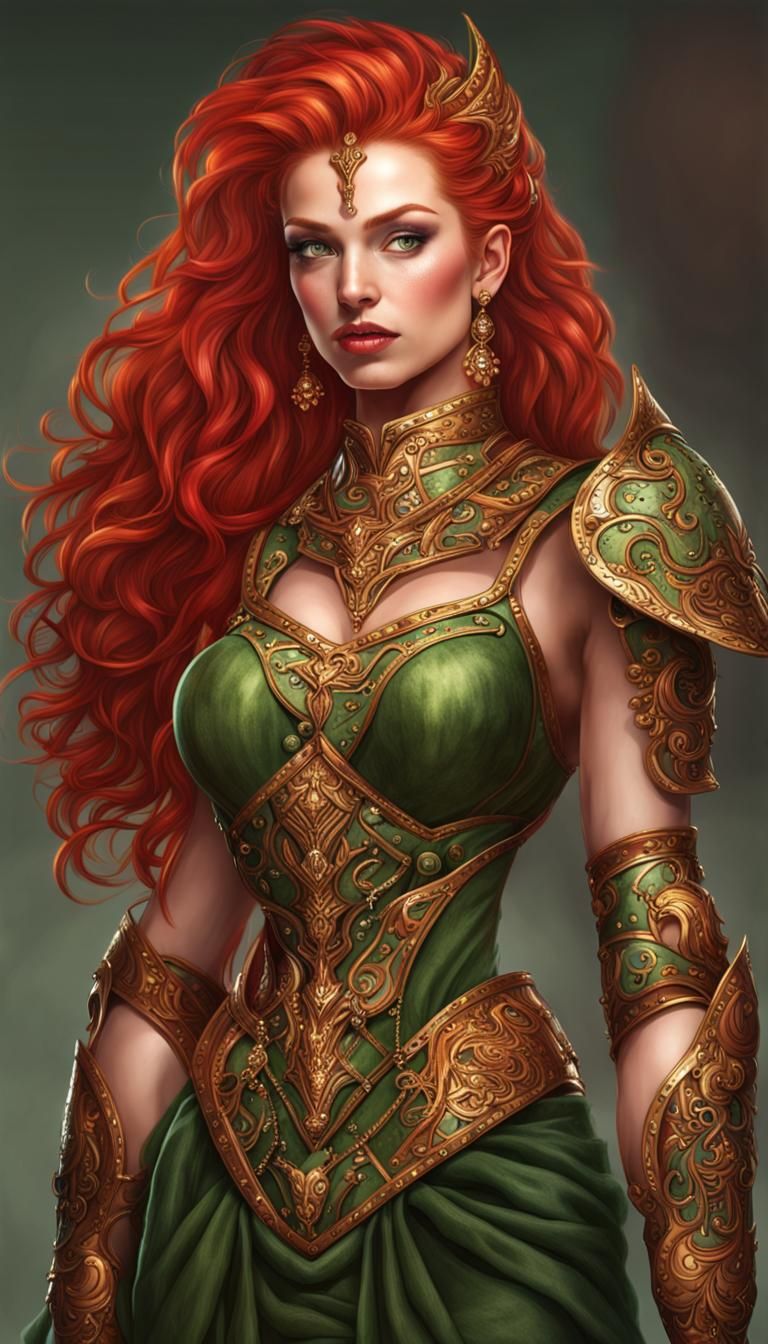 A stunning 28-year-old woman, adorned with red gold hair reg...