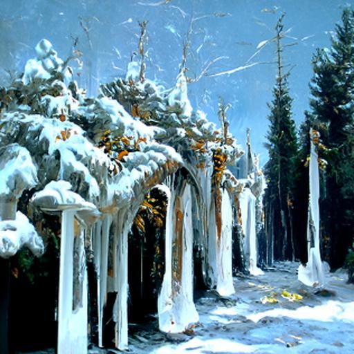 Icy Snow Forest in Oil Painting Style