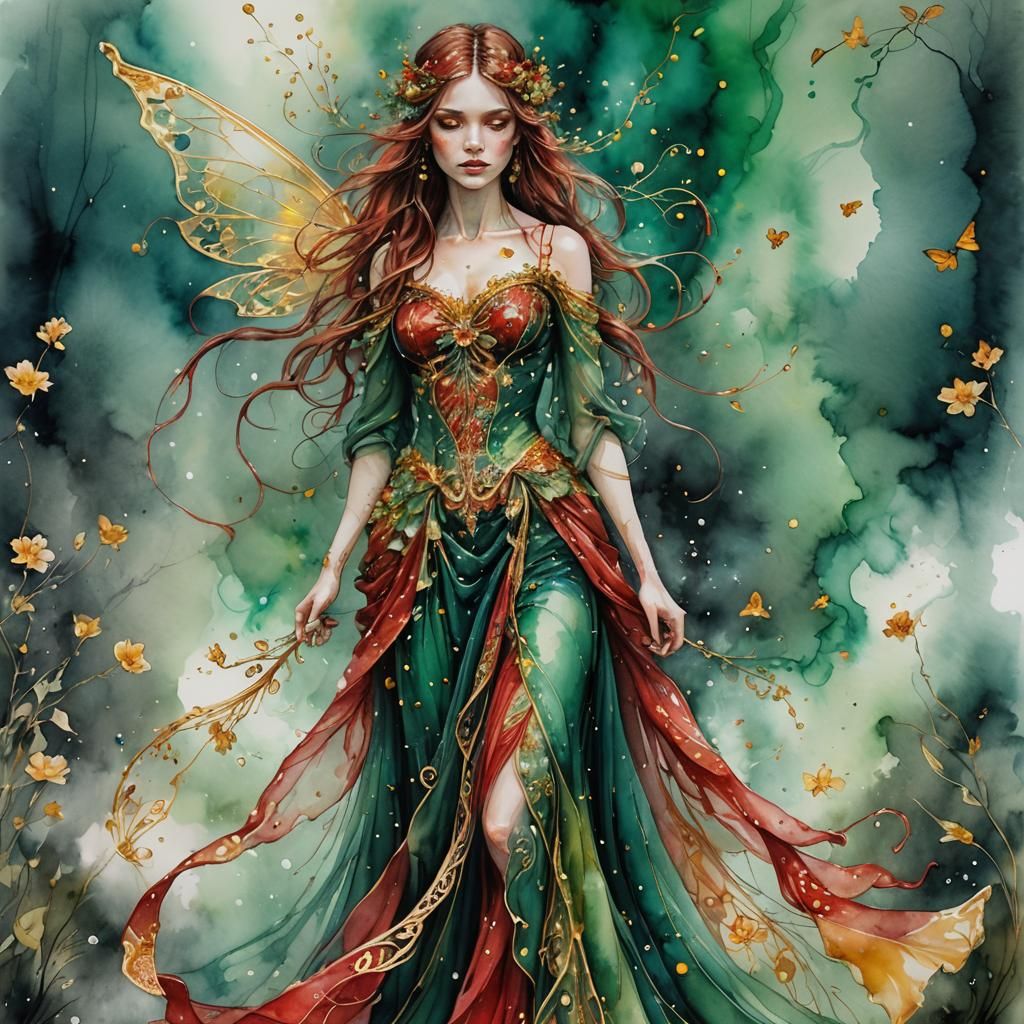 A fantastically detailed scarlet and gold full body fairy we...