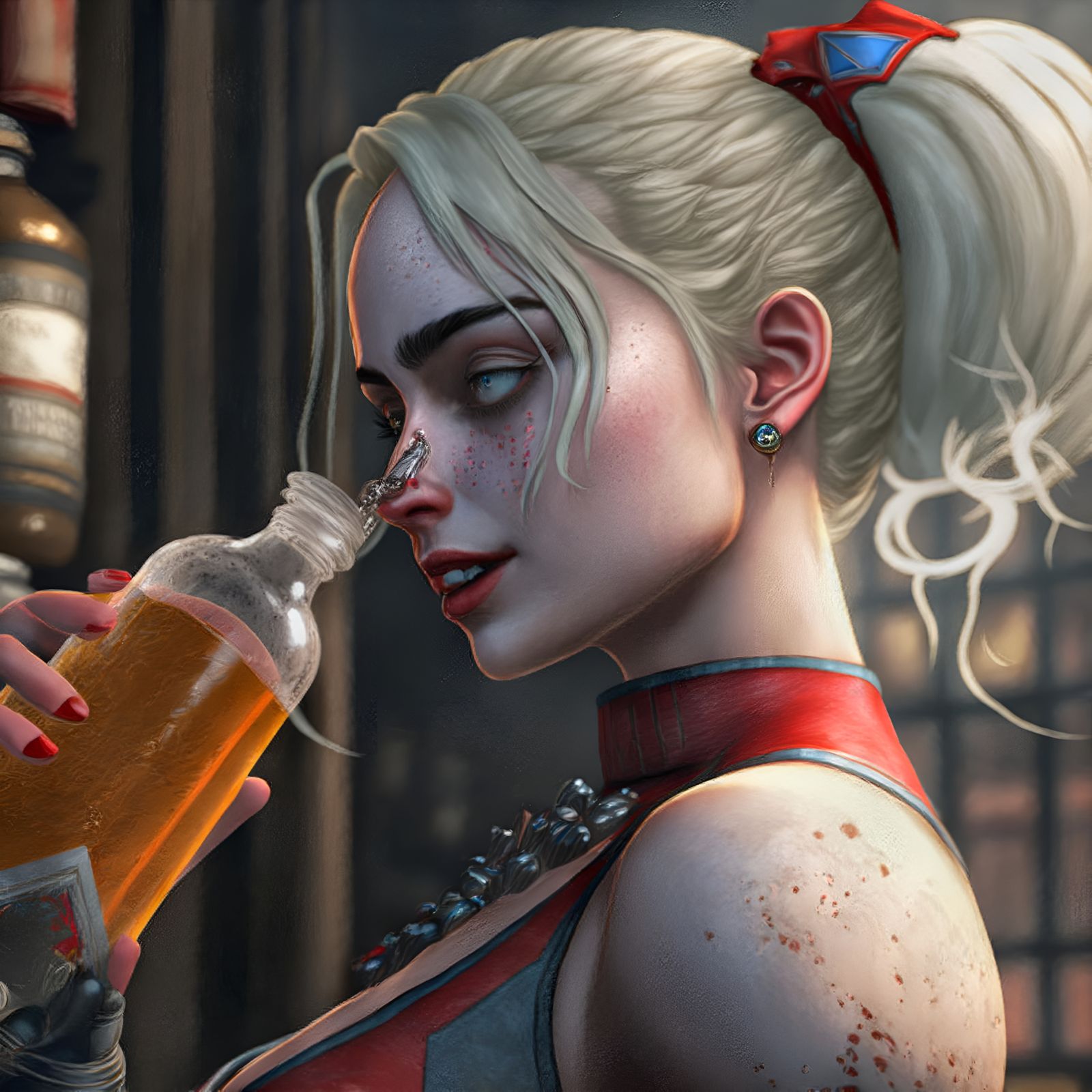 Midjourney v4: You've had enough gin, Miss Quinn.