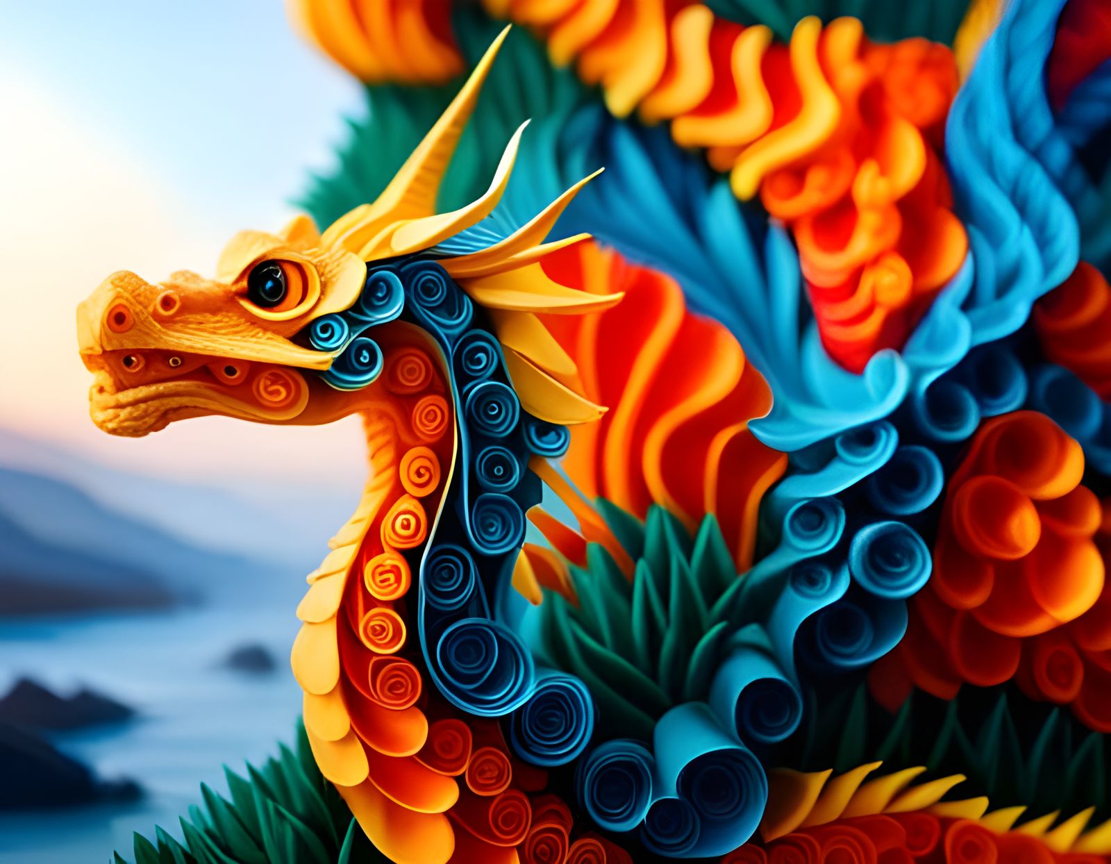 Quilled paper dragon AI Generated Artwork NightCafe Creator