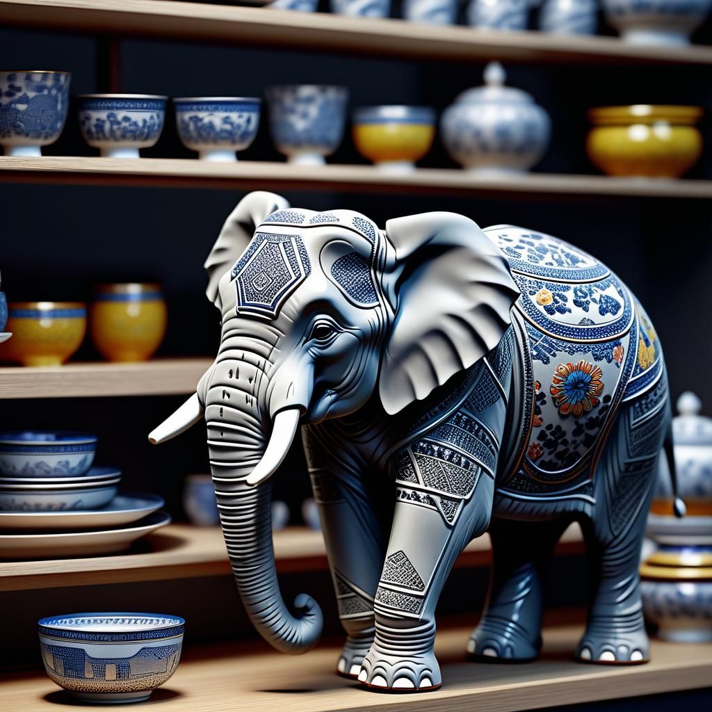 Elephant Hiding Among China: 3D Rendering