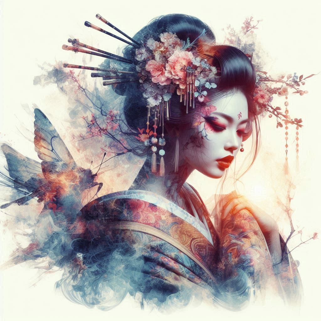 double exposure beautiful fantasy DALL-E 3 portrait landscap...