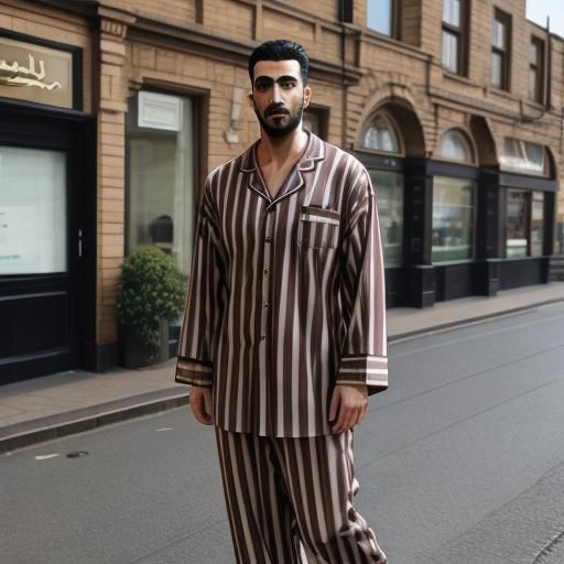 Arab guy in Leeds wearing baggy brown pyjamas