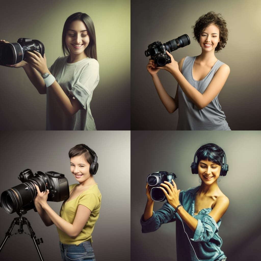 happy monster photographer holding big proffesional camera i...