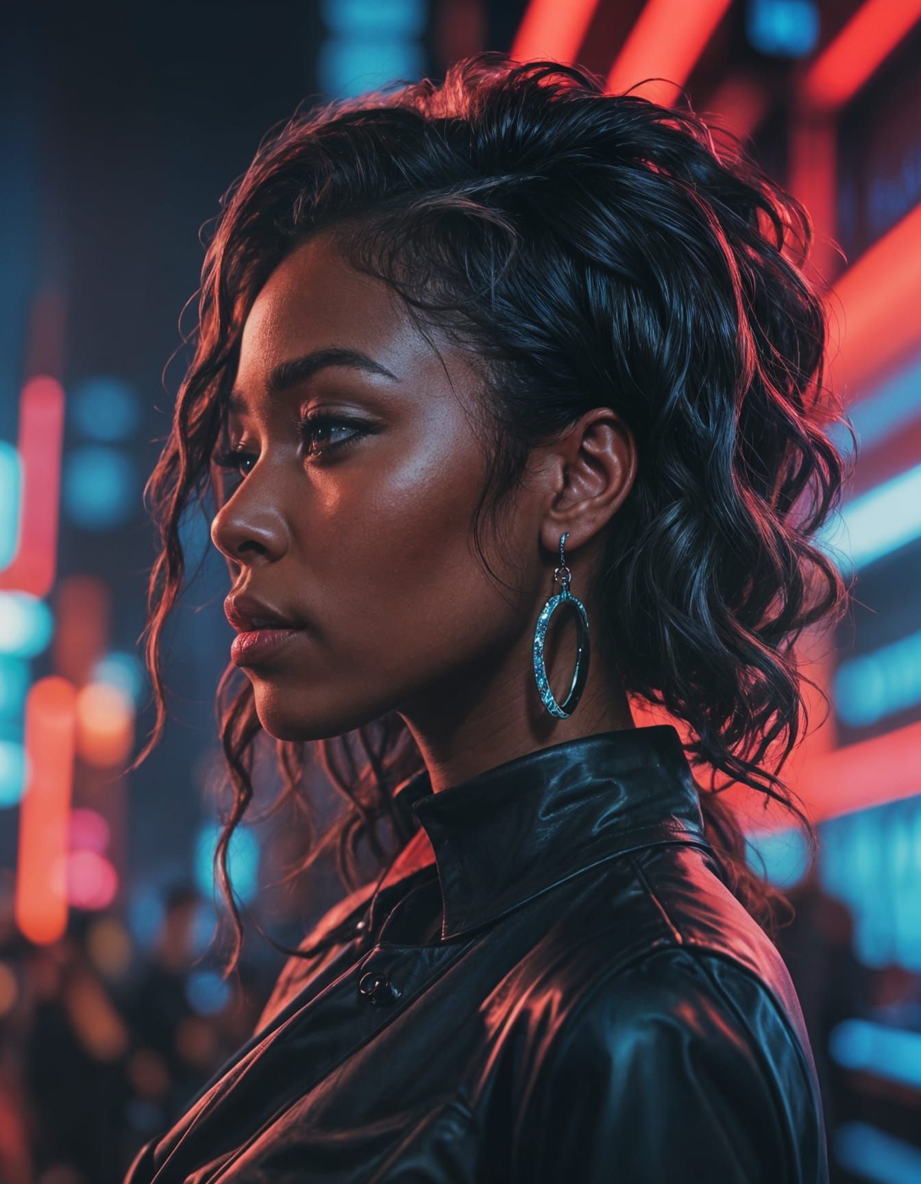 A striking digital photo of a black woman in a side profile,...