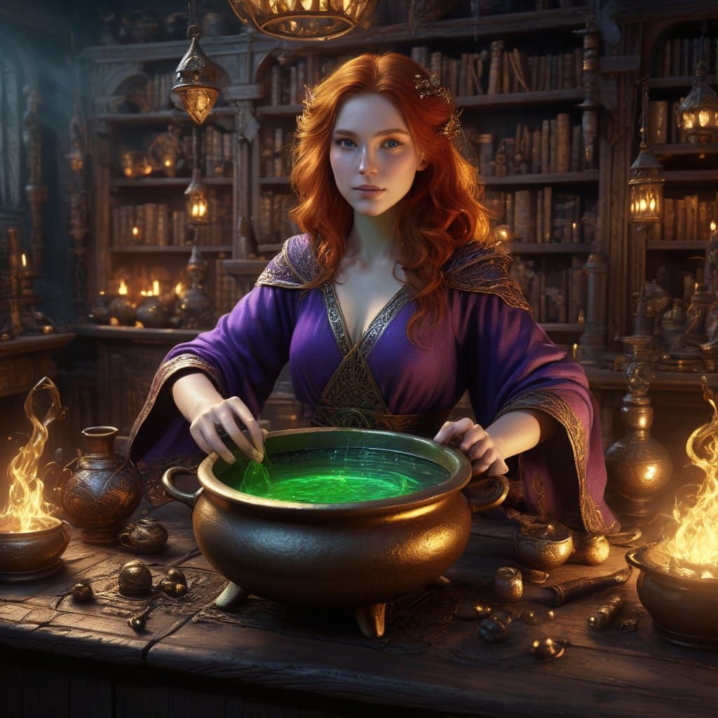 a witch brewing a potion