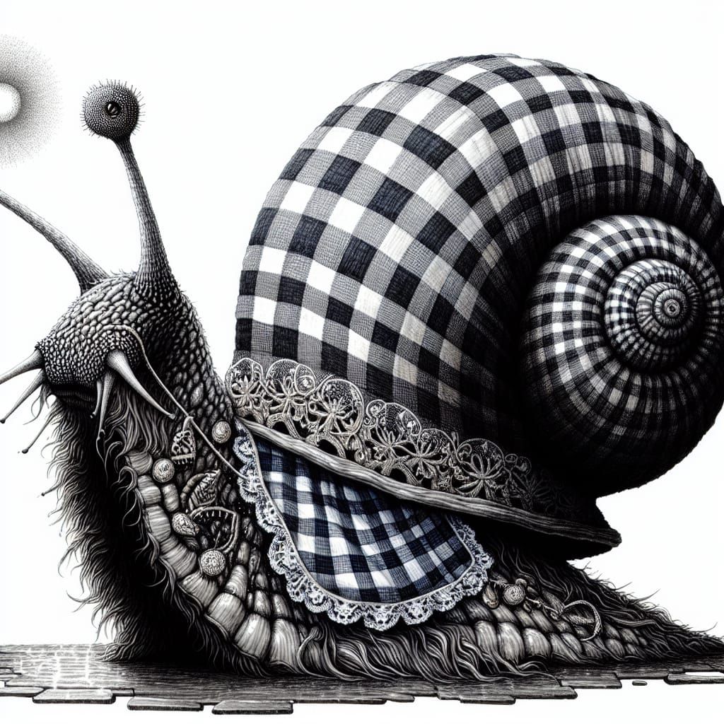 Giant Misunderstood Snail with Gingham Fur and Embroidered Tentacles