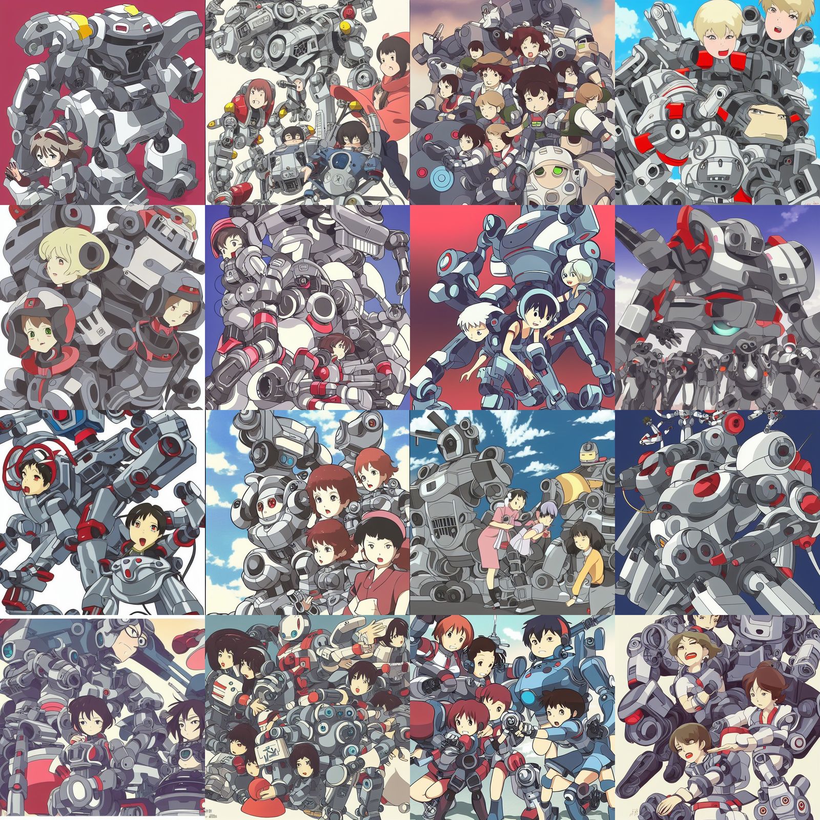 old ladies fighting with mecha-robots