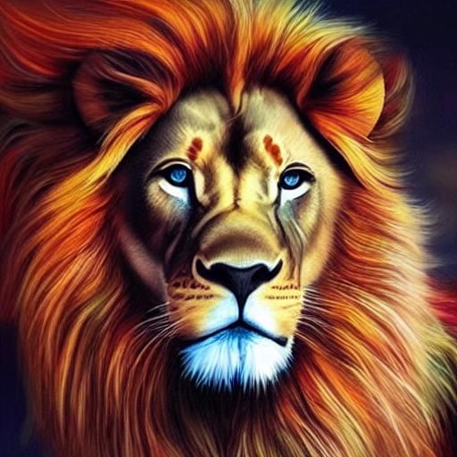 a lion with a majestic mane that flows like liquid, blending...